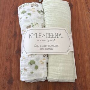 NWT Kyle & Deena Tupac Muslim blankets 100% cotton sage green tractor animals